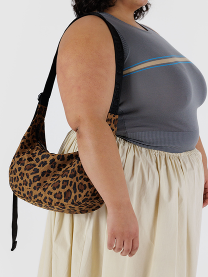 Medium Nylon Crescent Bag: Leopard