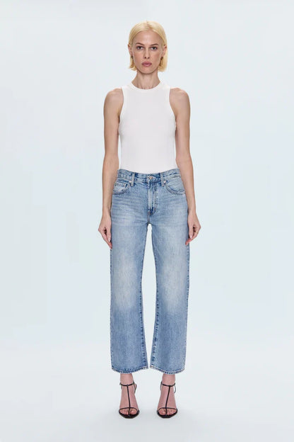 Lexi Mid Rise Bowed Straight- Bowie