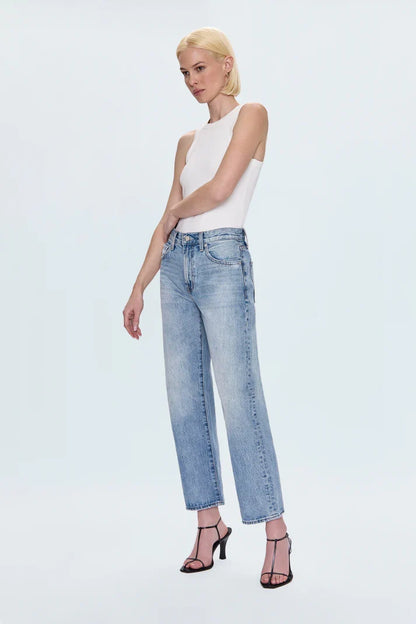 Lexi Mid Rise Bowed Straight- Bowie