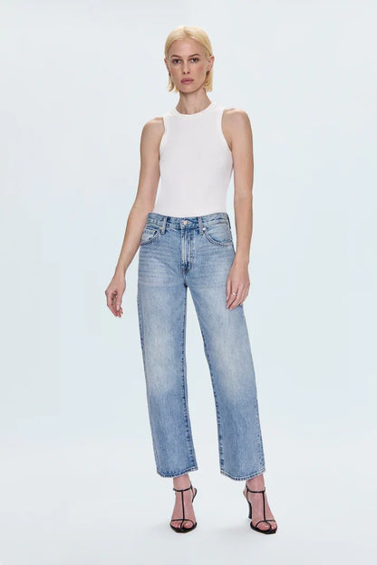Lexi Mid Rise Bowed Straight- Bowie