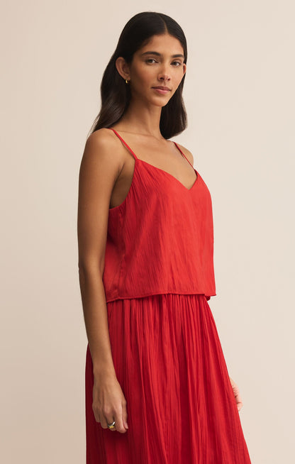 Fiore Crinkle Satin Tank - Cabana Red