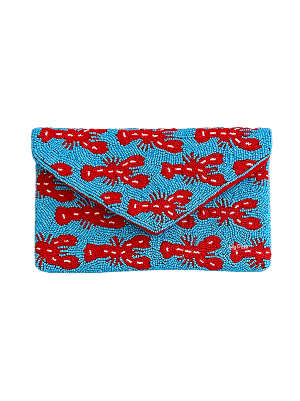 Beaded Clutch Crossbody Bag: Lobster