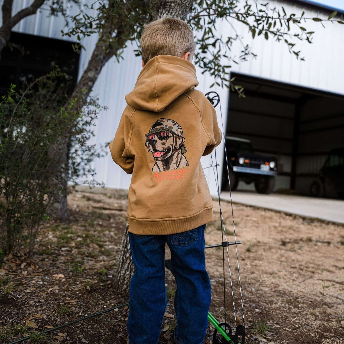 Burlebo: Youth Fleece Hoodie- Mallard Camo Dog