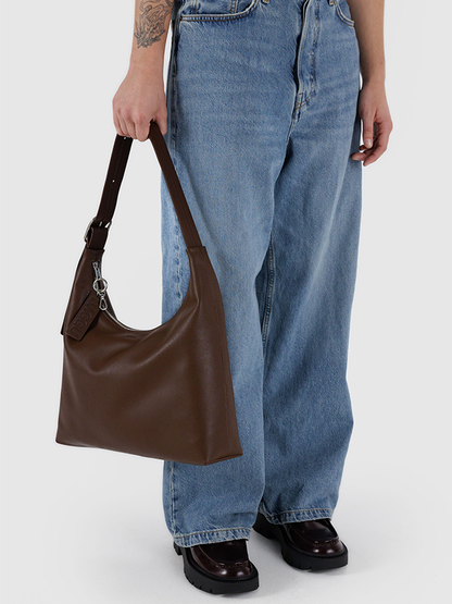 Medium Recycled Leather Shoulder Bag: Brown (FINAL SALE)