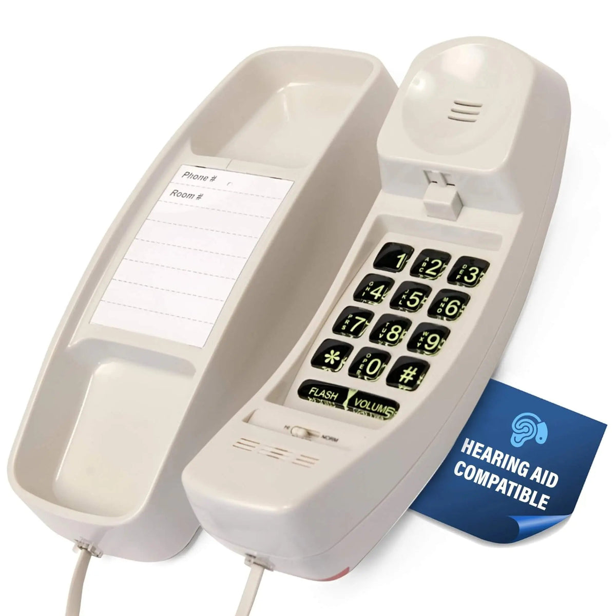 Med-Pat T1C Sleek Trimline Corded Telephone – Dove Gray | Wall-Mountable, Hearing Aid Compatible, Ring/In-Use Light