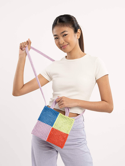 Quattro Raffia Mini Tote: Cobalt Lilac