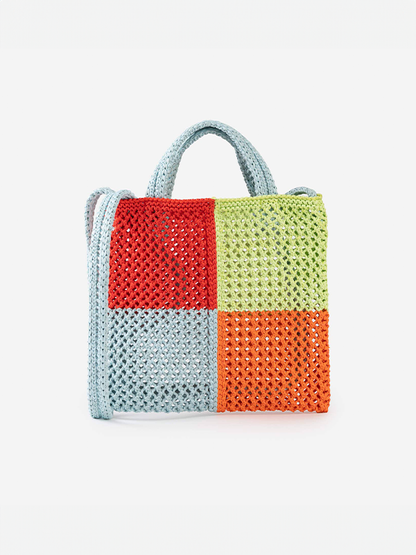Quattro Raffia Mini Tote: Poppy Stone Blue