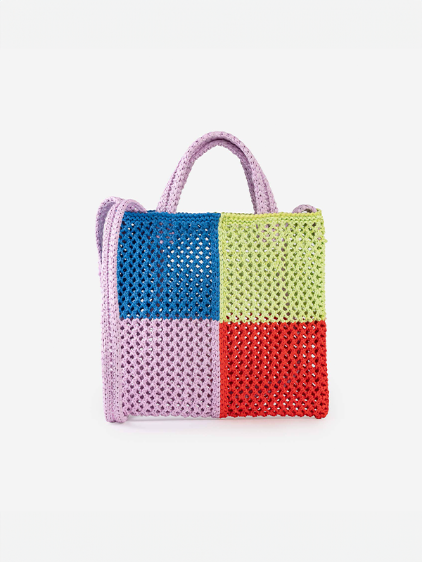 Quattro Raffia Mini Tote: Cobalt Lilac