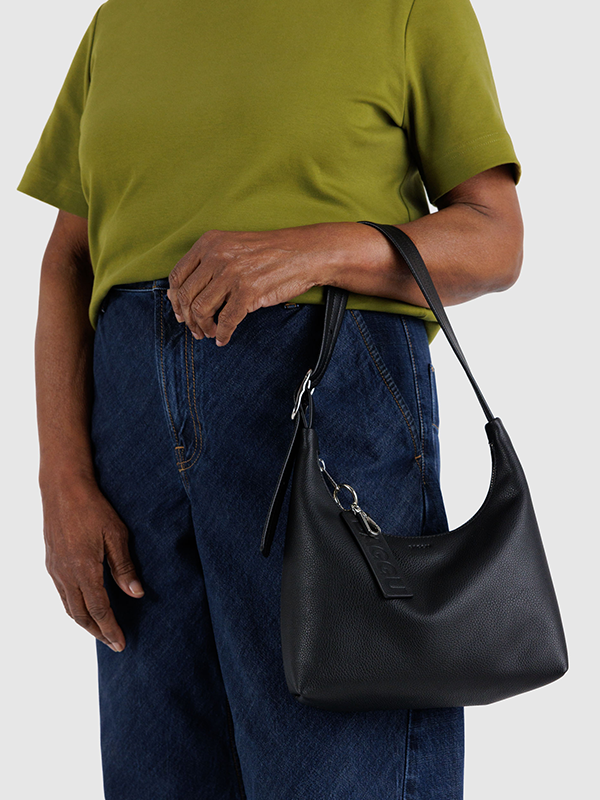 Mini Recycled Leather Shoulder Bag: Black