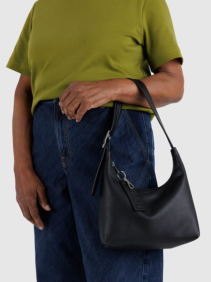 Mini Recycled Leather Shoulder Bag: Black