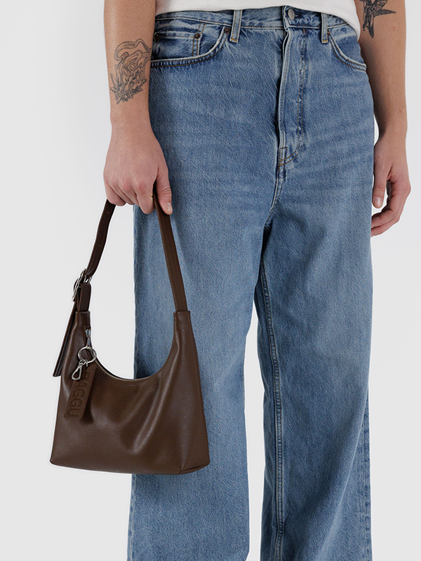 Mini Recycled Leather Shoulder Bag: Brown