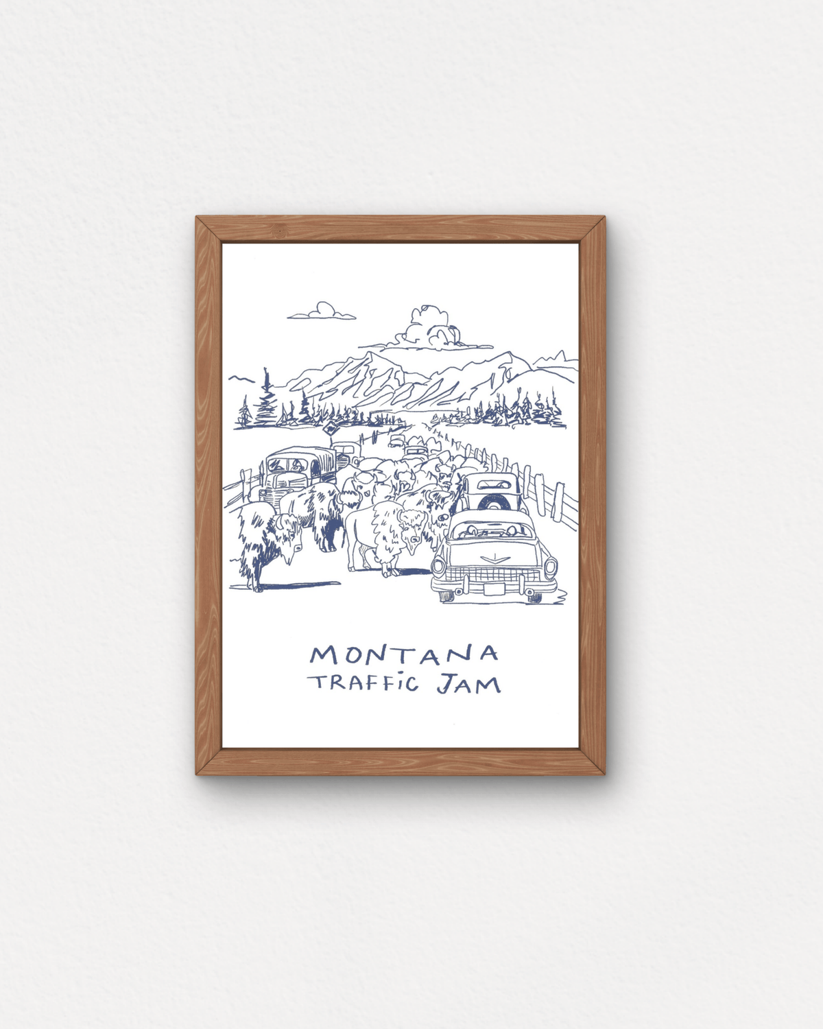"Montana Traffic Jam" Small Poster in Blue Ink