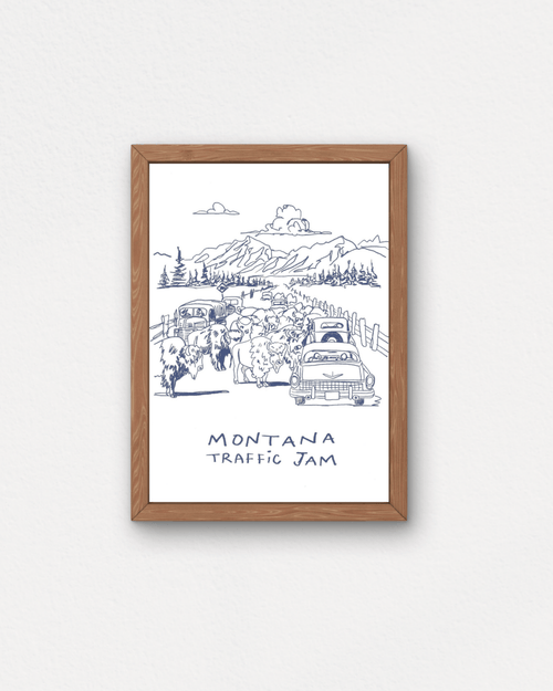 "Montana Traffic Jam" Small Poster in Blue Ink