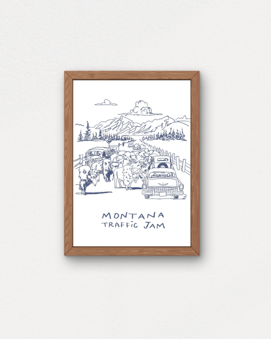 "Montana Traffic Jam" Small Poster in Blue Ink