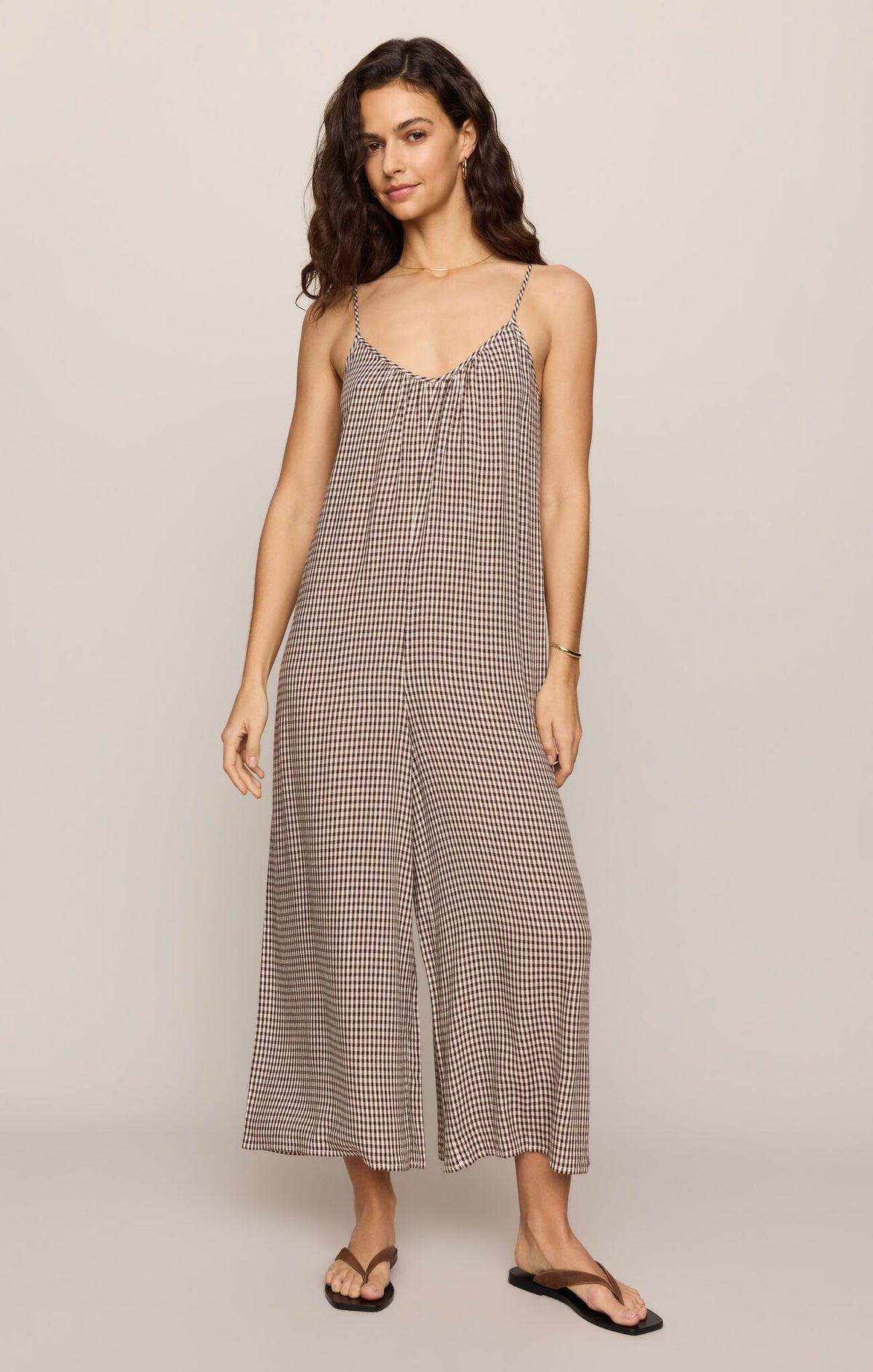 Flared Gingham Jumpsuit Chocolate Cherry