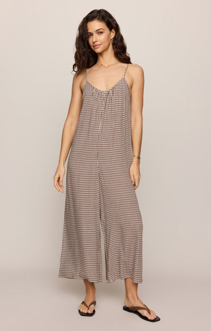 Flared Gingham Jumpsuit Chocolate Cherry