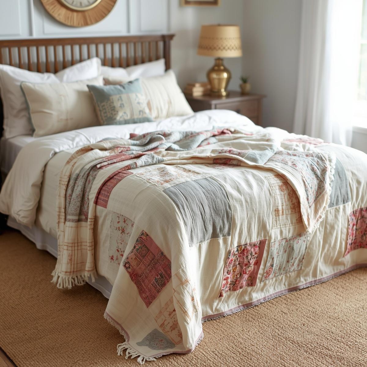 Reversible Throw Blanket 60" x 80" - Ultra Soft Floral Patchwork, All-Season Comfort