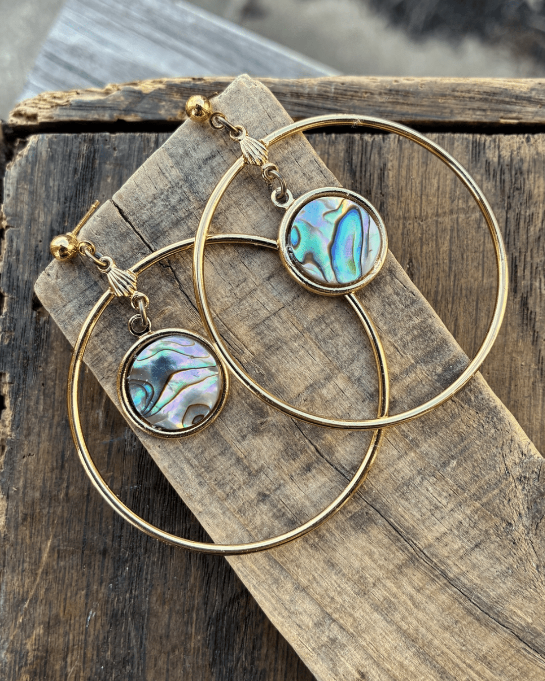 Abalone Shell & Gold Hoop Earrings