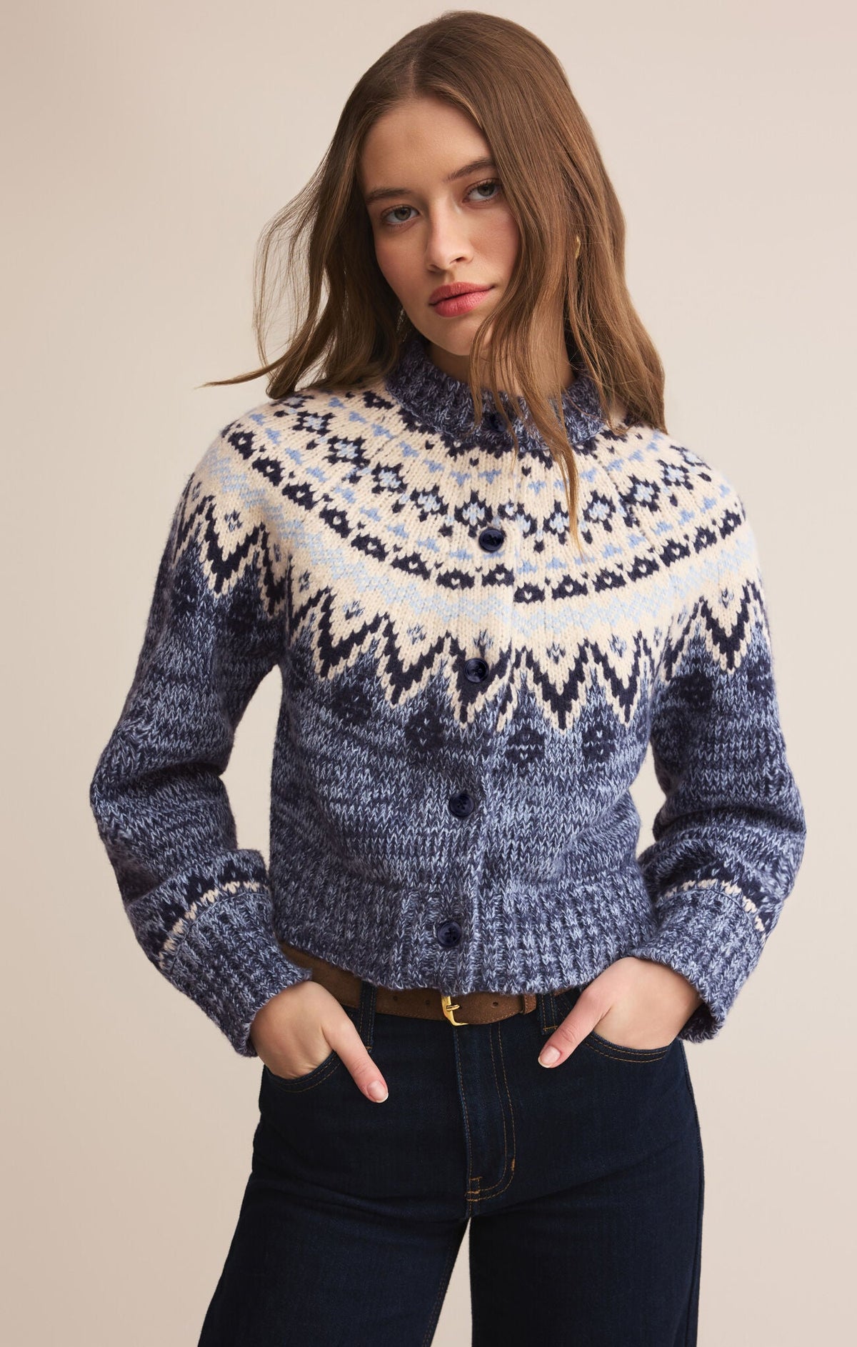 North Sea Fairisle Cardigan- Blue Velvet Heather