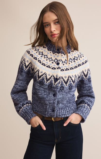 North Sea Fairisle Cardigan- Blue Velvet Heather