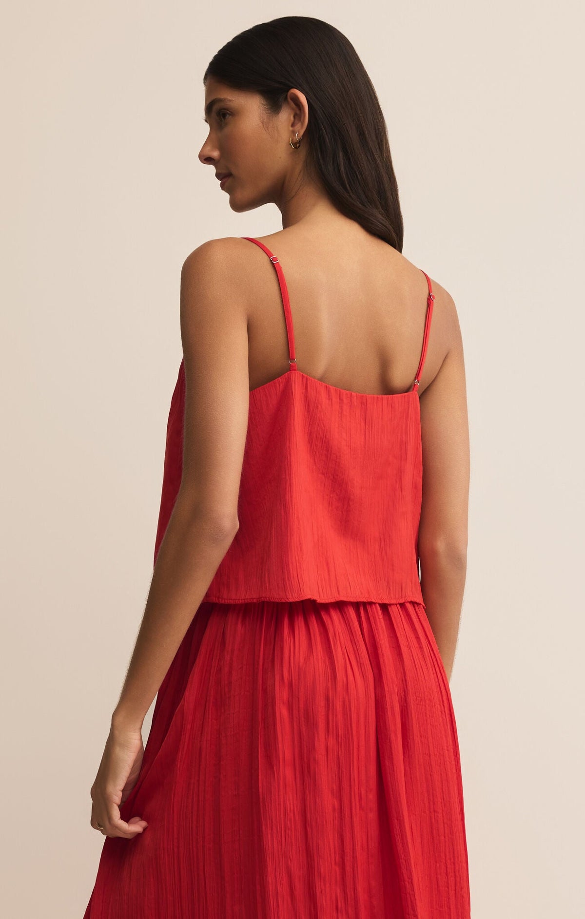 Fiore Crinkle Satin Tank - Cabana Red