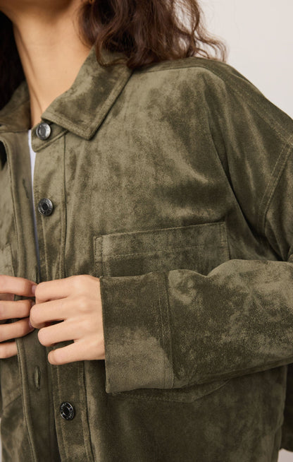 All Day Cropped Suede Jacket - Monstera
