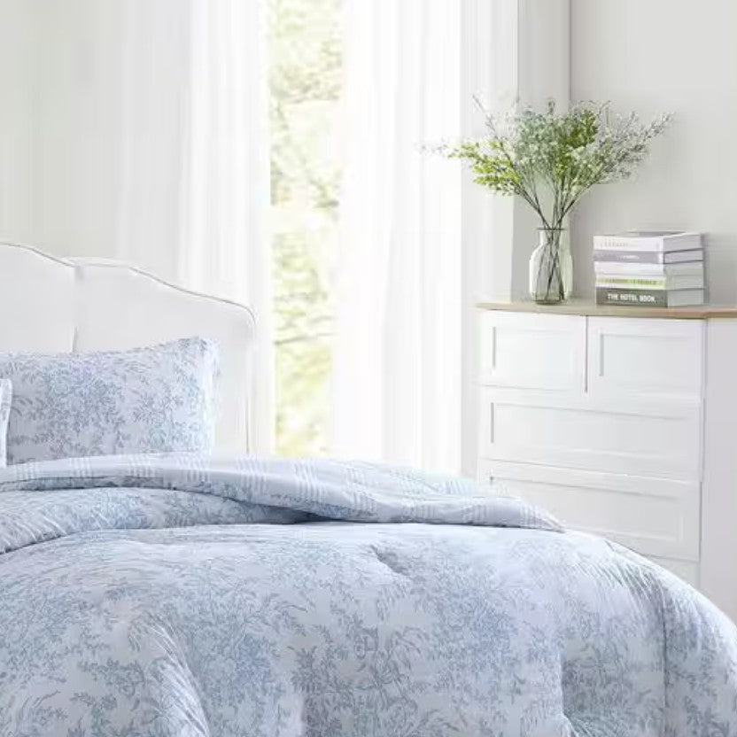 Bedford Blue Floral Comforter Set – Reversible Luxury Cotton Bedding