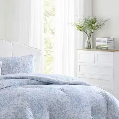 Bedford Blue Floral Comforter Set – Reversible Luxury Cotton Bedding