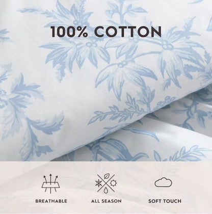 Bedford Blue Floral Comforter Set – Reversible Luxury Cotton Bedding