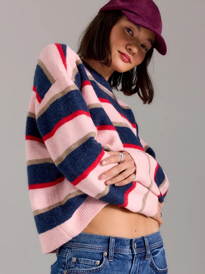 Carlyle Everyday Crew Sweater Coral Stripe