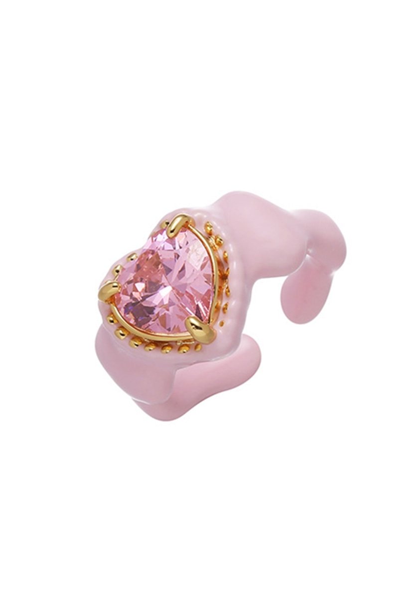 Pink Crystal Heart Zircon Y2K Rings