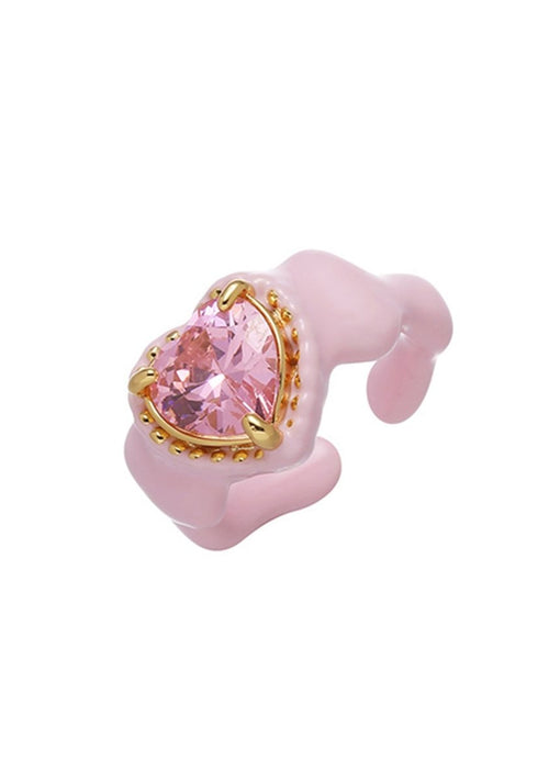 Pink Crystal Heart Zircon Y2K Rings