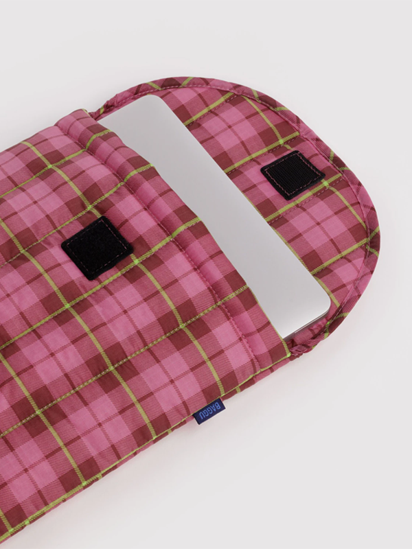 Puffy Laptop Sleeve 13"/14": Azalea Pink Tartan