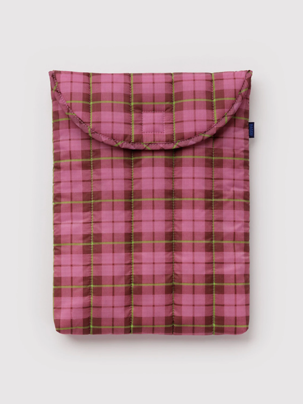 Puffy Laptop Sleeve 13"/14": Azalea Pink Tartan