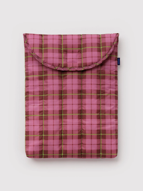 Puffy Laptop Sleeve 13"/14": Azalea Pink Tartan