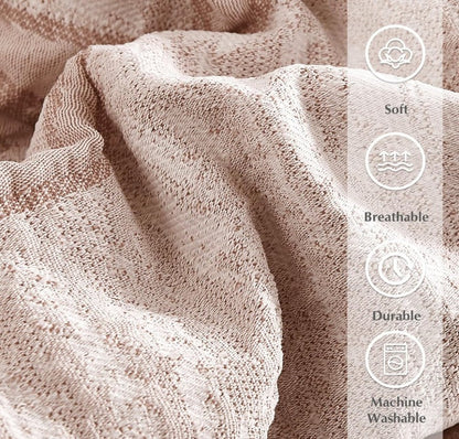 Blush Pink Comforter Set - 7 Piece Shabby Chic Bedding with 3D Bowknot Design & Soft Fabric