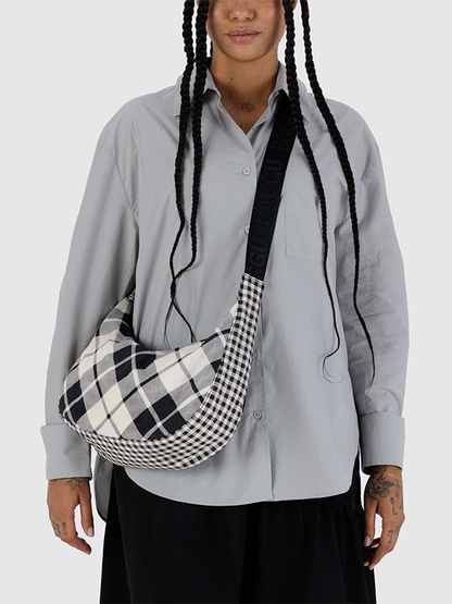 Medium Nylon Crescent Bag: Mixed Plaid