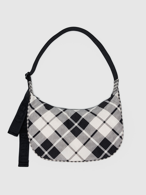Medium Nylon Crescent Bag: Mixed Plaid