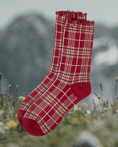 Classic Plaid Lettuce Edge Crew- Red