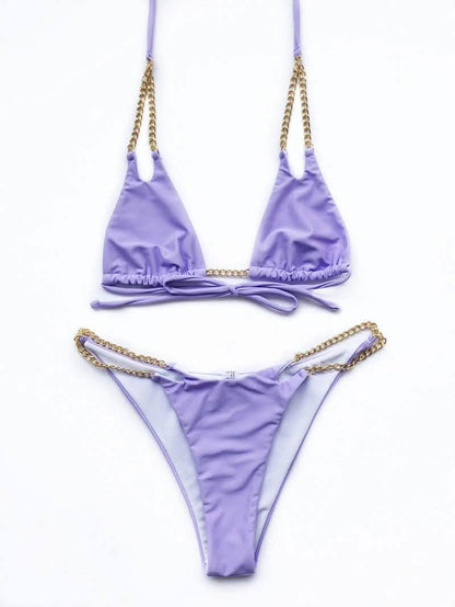 Mini Bikini Tie Dye Swimwear Women Metal Chain Patchwork Bathing suit Triangle Bikinis Women's Swimsuit Women Sparkle Glitter Swimwear Sequin Bikini Shiny String Bra Swimsuit Beach Wear
