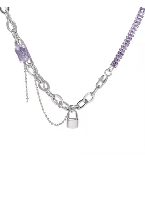 Purple Diamond&Lock Necklace