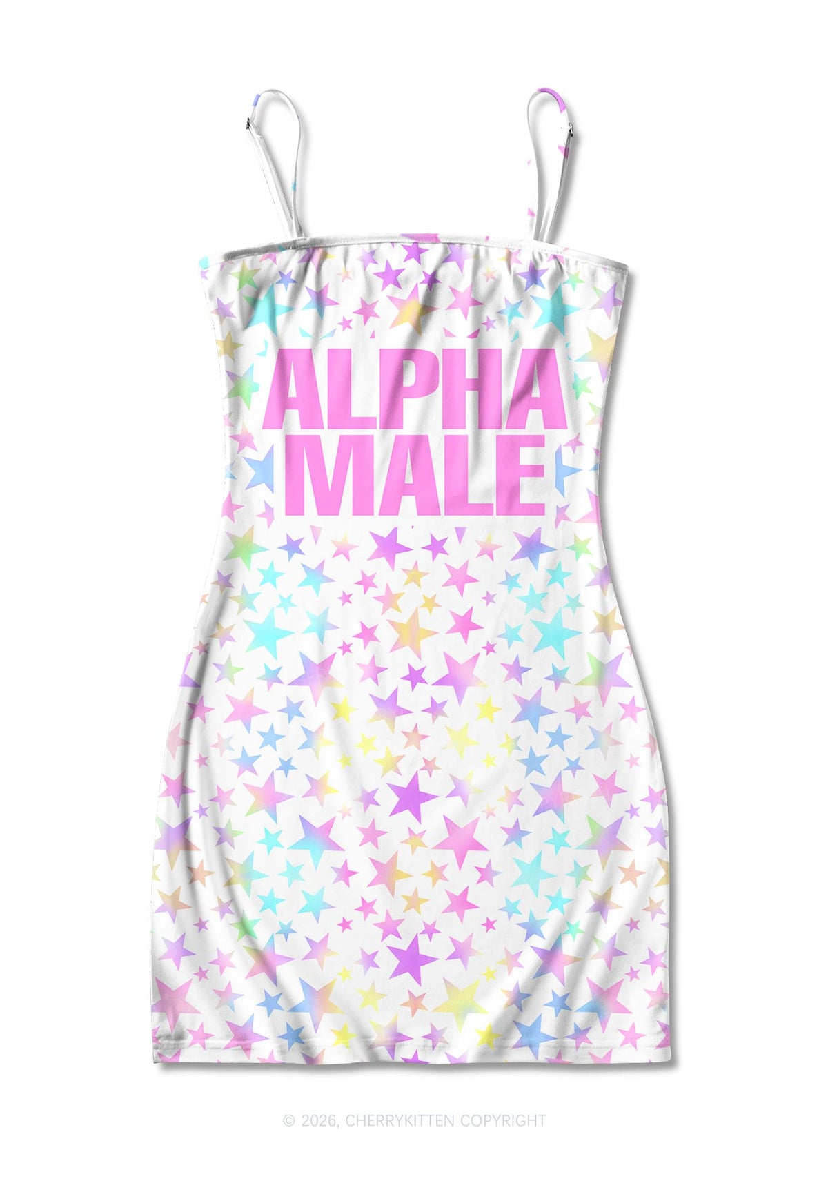 Pastel Star Alpha Male Y2K Print Slip Dress Cherrykitten