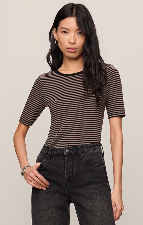 Freida Striped Tee Wild Mushroom