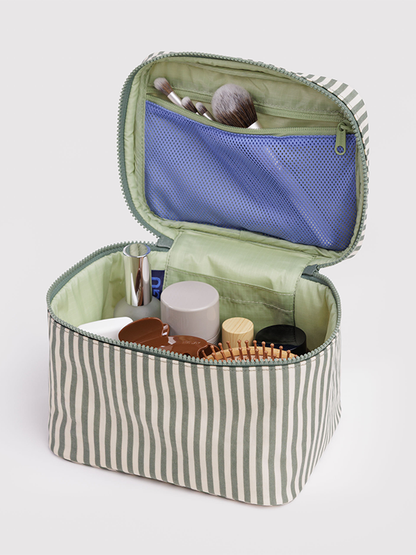 Large Cosmetic Case: Sage Stripe