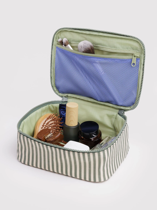 Small Cosmetic Case: Sage Stripe
