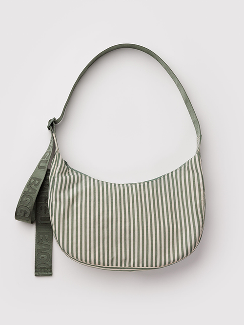 Medium Nylon Crescent Bag: Sage Stripe