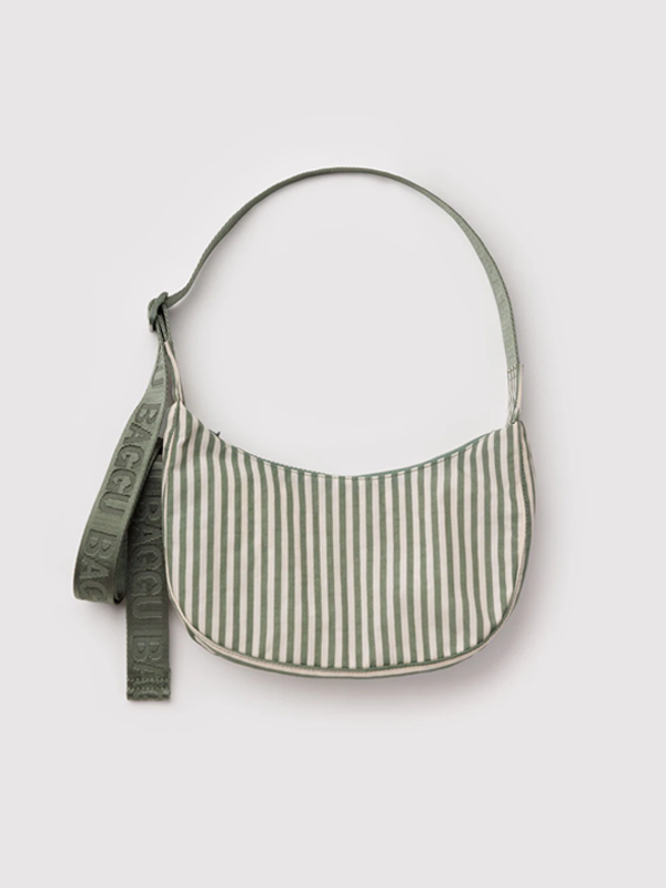Small Nylon Crescent Bag: Sage Stripe