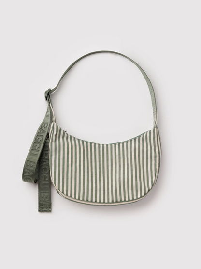 Small Nylon Crescent Bag: Sage Stripe