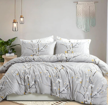 Sage Green Floral Duvet Cover Set Queen – Soft Microfiber, Modern Botanical Bedding with Yellow Accents