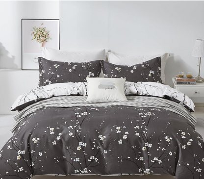 Sage Green Floral Duvet Cover Set Queen – Soft Microfiber, Modern Botanical Bedding with Yellow Accents
